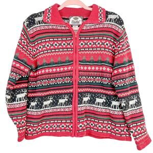 Tiara International Vintage Christmas Sweater Cardigan Fair Aisle Full Zip